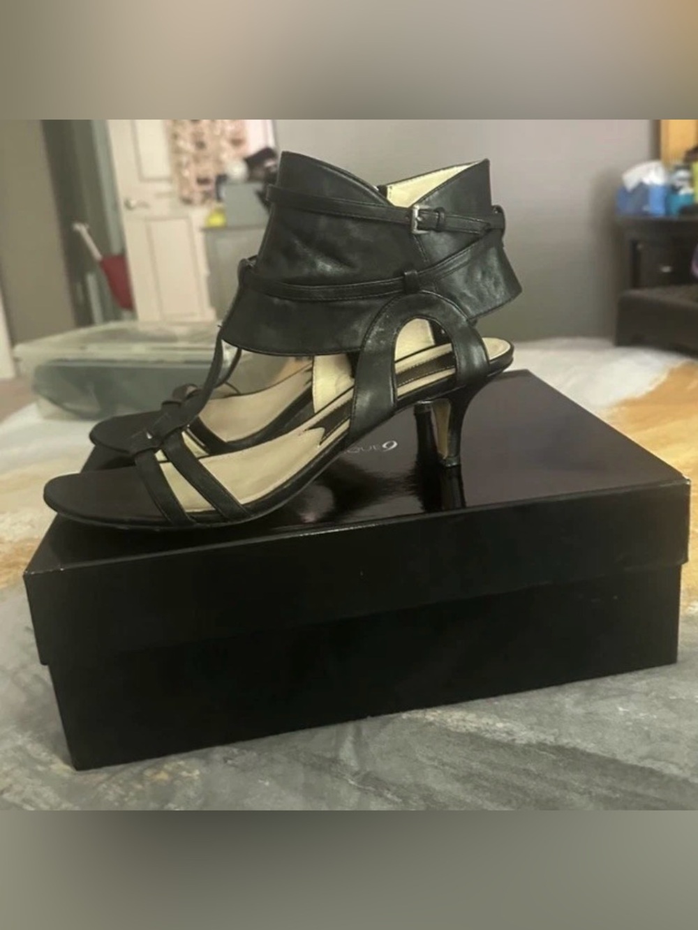 Boutique 9 By Nine West Black Gladiator Caged Kitten Heel Sandals 9.5